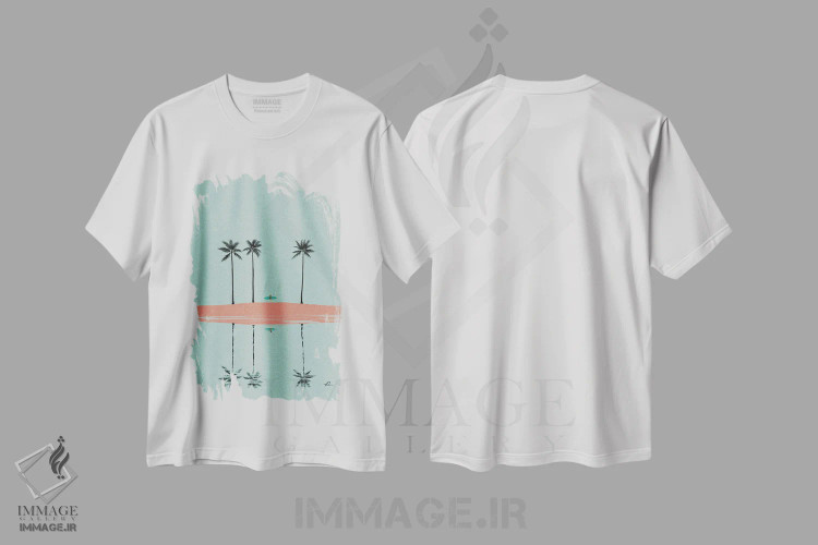 تیشرت سفید طرح دار بازتاب، دکور ساحلی اثر فابیان لاواتر | فروشگاه ایماژ