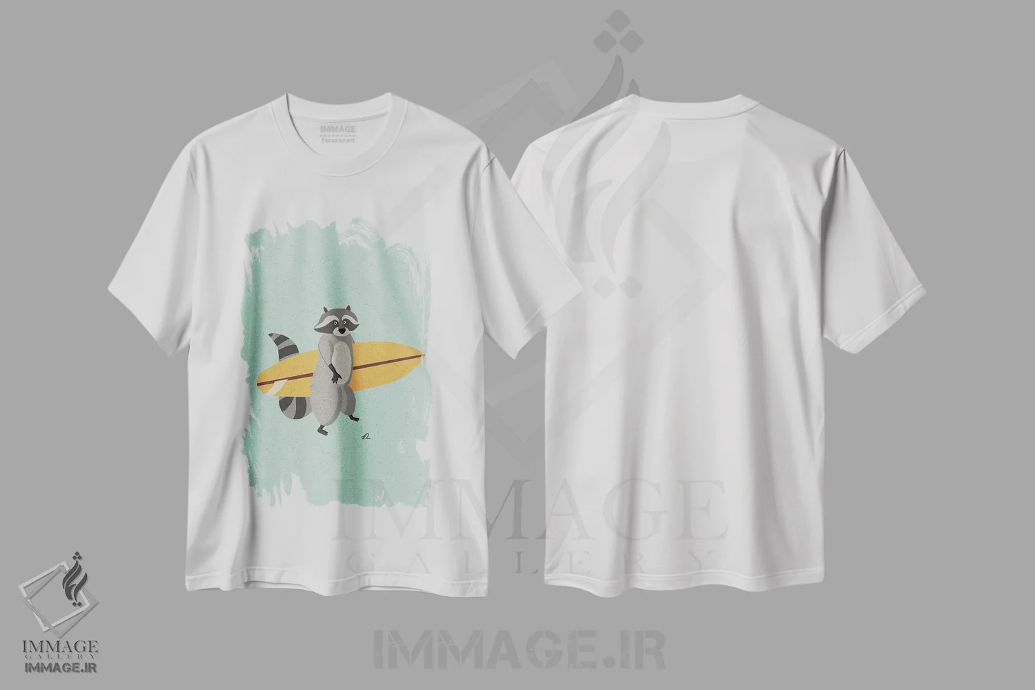 تیشرت سفید طرح دار راکن موج سوار، دکور ساحلی اثر فابیان لاواتر | فروشگاه ایماژ