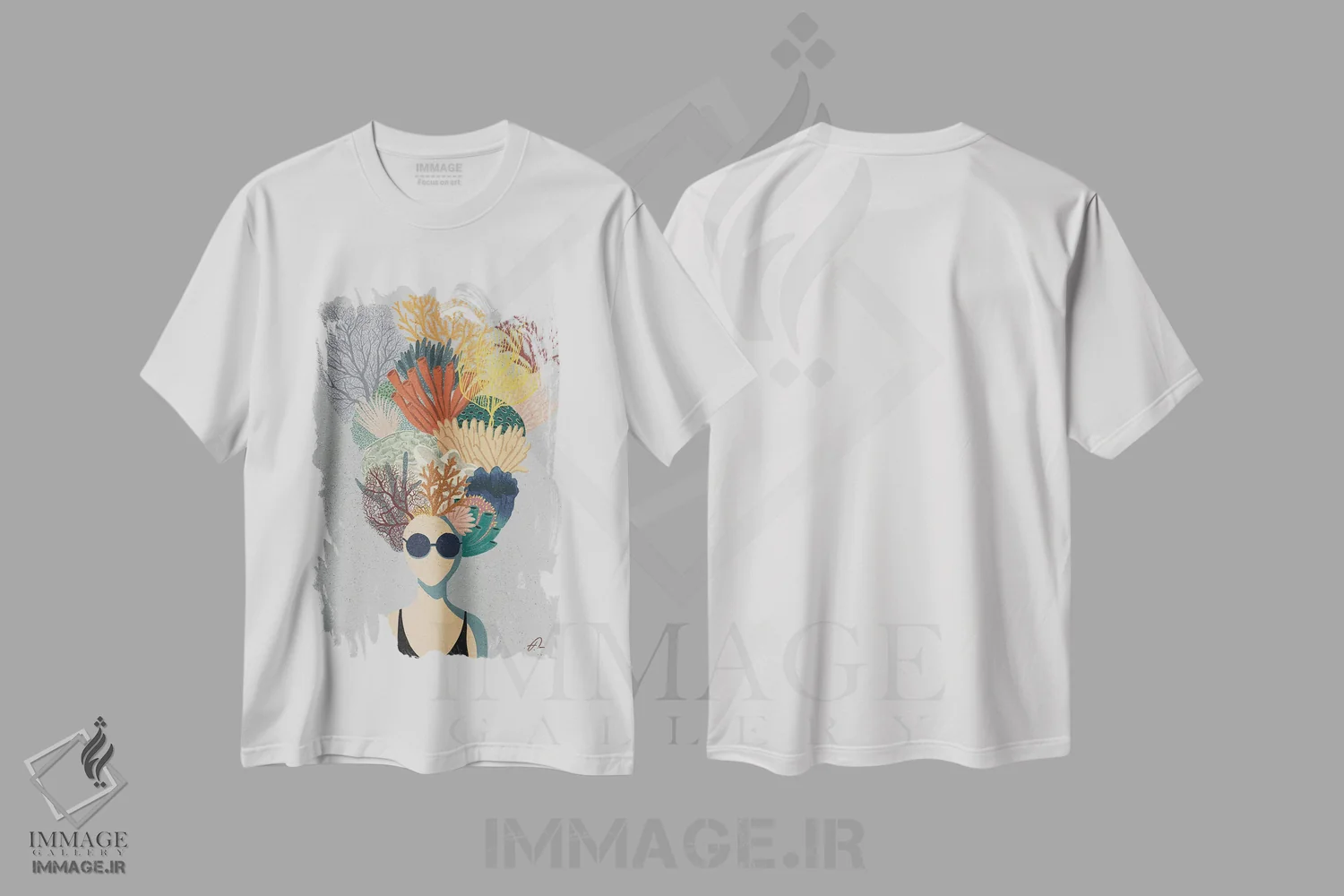 تیشرت سفید طرح دار سر مرجانی، دکور ساحلی اثر فابیان لاواتر | فروشگاه ایماژ