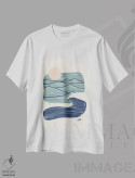 تیشرت سفید طرح دار خطوط اقیانوس و کوهستان، دکور ساحلی اثر فابیان لاواتر | immage.ir