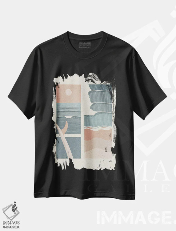 تیشرت مشکی طرح دار روزهای تابستانی، دکور ساحلی اثر فابیان لاواتر | فروشگاه ایماژ