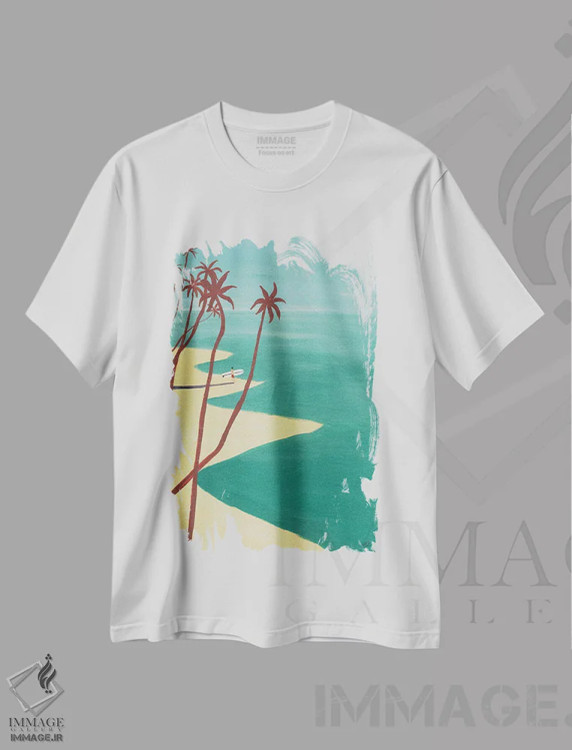 تیشرت سفید طرح دار نخل های قرمز، دکور ساحلی اثر فابیان لاواتر | immage.ir
