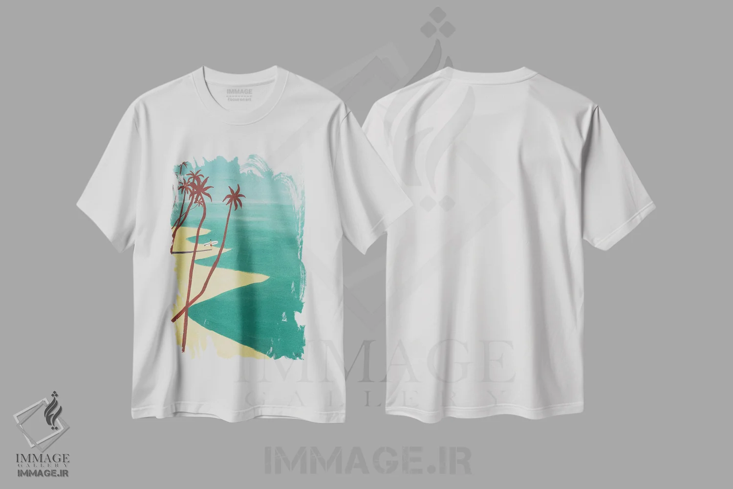 تیشرت سفید طرح دار نخل های قرمز، دکور ساحلی اثر فابیان لاواتر | immage.ir