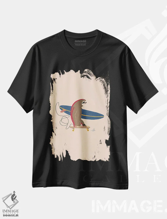تیشرت مشکی طرح دار پروژه بی نام ۱۴۰، دکور ساحلی اثر فابیان لاواتر | فروشگاه ایماژ