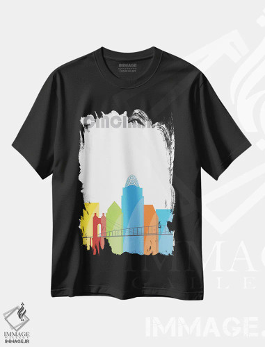 تیشرت مشکی طرح دار سینسیناتی، سفیدتر، دکور معاصر اثر فلای گرافیکس | فروشگاه ایماژ