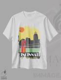 تیشرت سفید طرح دار سینسیناتی، زرد، دکور معاصر اثر فلای گرافیکس | فروشگاه ایماژ