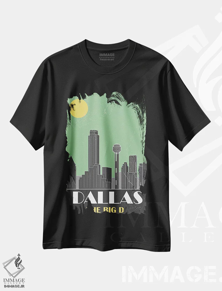 تیشرت مشکی طرح دار دالاس، سبز، دکور معاصر اثر فلای گرافیکس | فروشگاه ایماژ