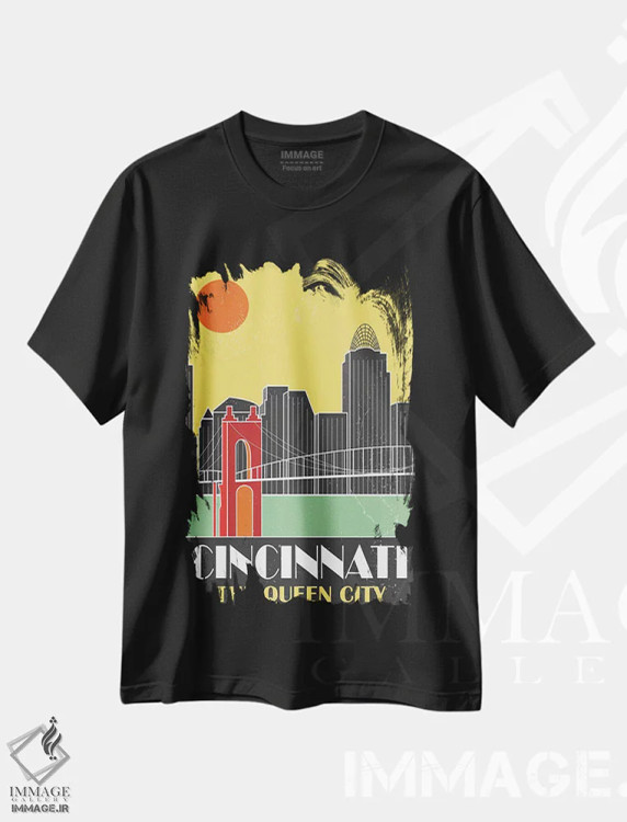 تیشرت مشکی طرح دار سینسیناتی، زرد، دکور معاصر اثر فلای گرافیکس | immage.ir