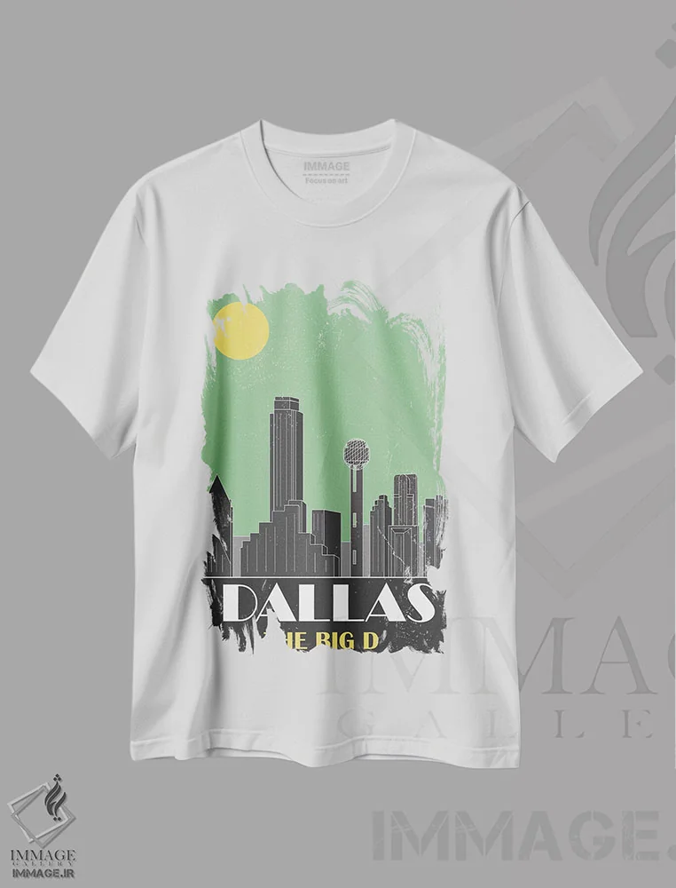 تیشرت سفید طرح دار دالاس، سبز، دکور معاصر اثر فلای گرافیکس | immage.ir