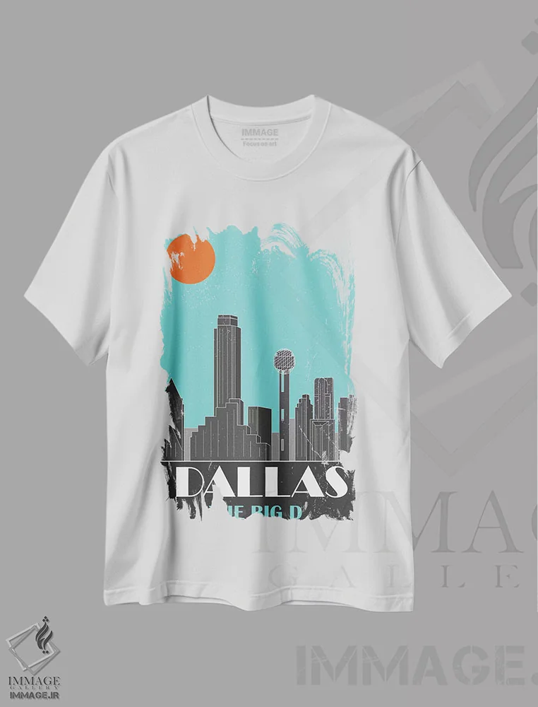 تیشرت سفید طرح دار دالاس، آبی آسمانی، دکور معاصر اثر فلای گرافیکس | فروشگاه ایماژ