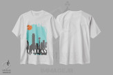 تیشرت سفید طرح دار دالاس، آبی آسمانی، دکور معاصر اثر فلای گرافیکس | فروشگاه ایماژ