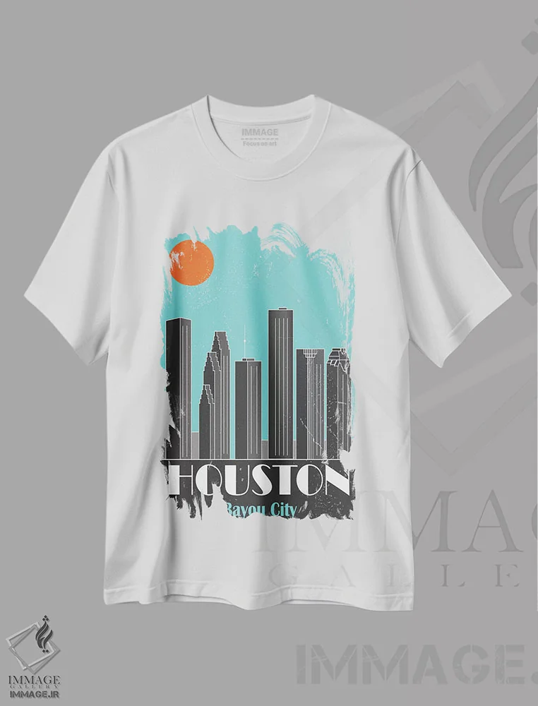 تیشرت سفید طرح دار هیوستون، تزئینی اثر فلای گرافیکس | فروشگاه ایماژ