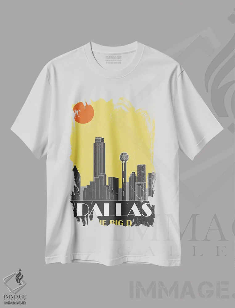 تیشرت سفید طرح دار دالاس، زرد، تزئینی اثر فلای گرافیکس | immage.ir