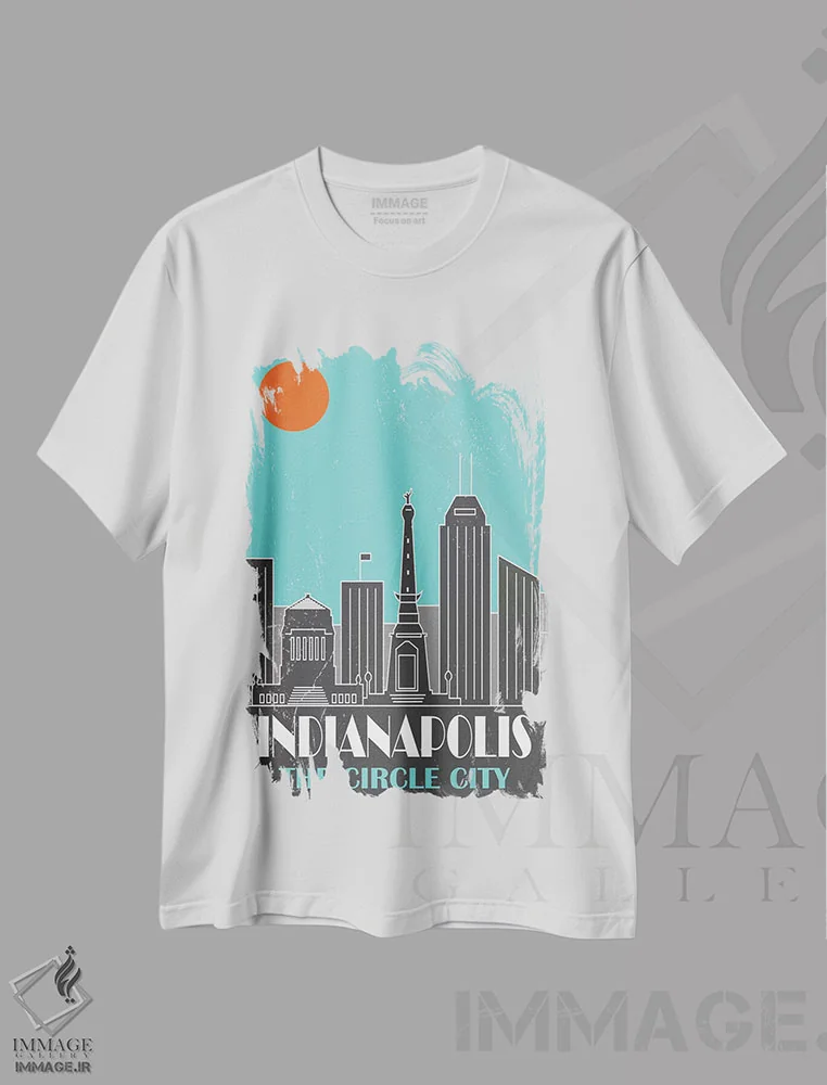 تیشرت سفید طرح دار ایندیاناپولیس، آبی آسمانی، تزئینی اثر فلای گرافیکس | فروشگاه ایماژ