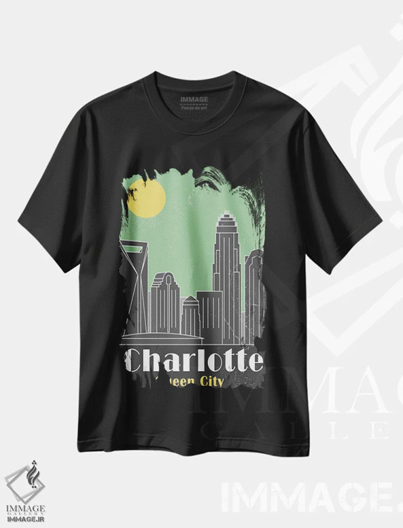 تیشرت مشکی طرح دار شارلوت، سبز، تزئینی اثر فلای گرافیکس | immage.ir
