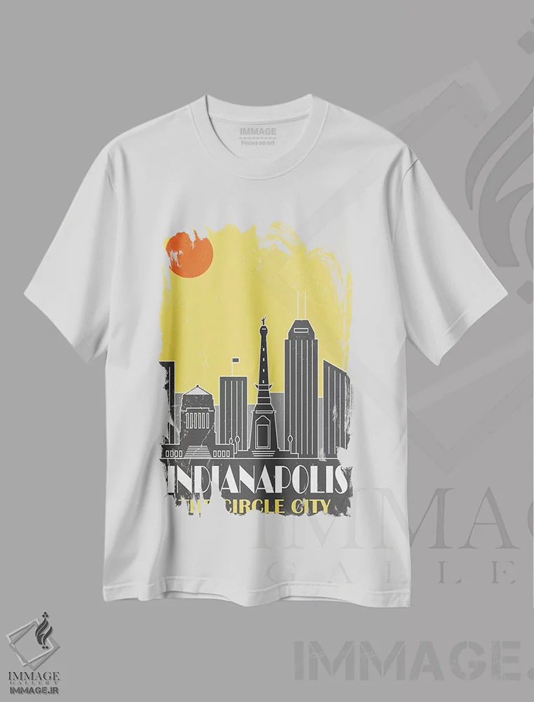 تیشرت سفید طرح دار ایندیاناپولیس، زرد، تزئینی اثر فلای گرافیکس | immage.ir