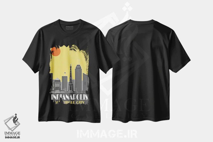 تیشرت مشکی طرح دار ایندیاناپولیس، زرد، تزئینی اثر فلای گرافیکس | فروشگاه ایماژ