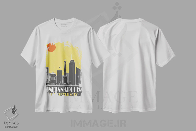 تیشرت سفید طرح دار ایندیاناپولیس، زرد، تزئینی اثر فلای گرافیکس | immage.ir