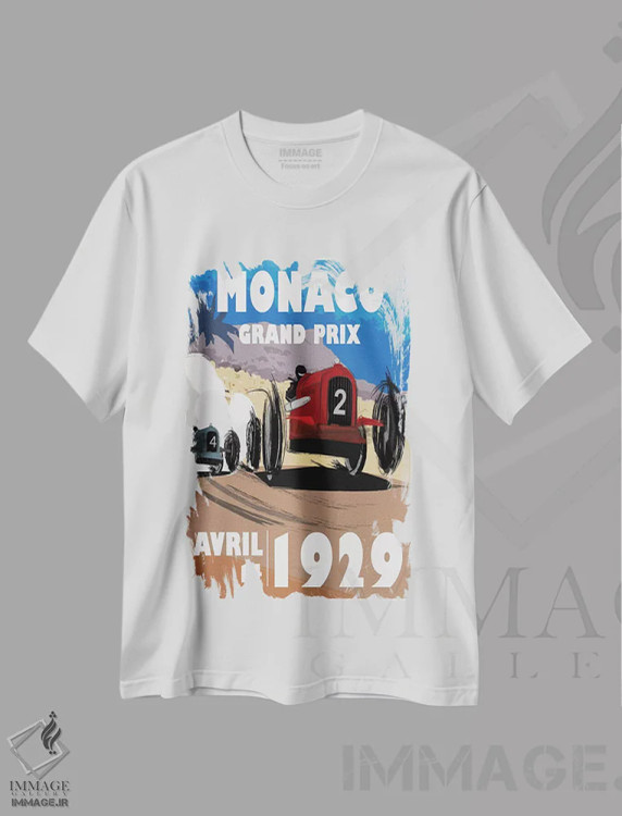 تیشرت سفید طرح دار موناکو، تزئینی اثر فلای گرافیکس | immage.ir