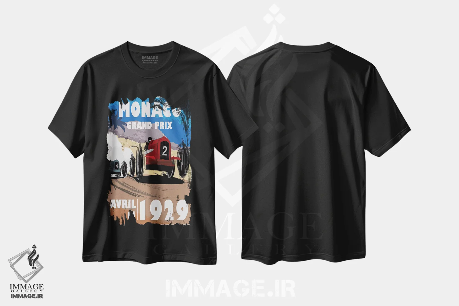 تیشرت مشکی طرح دار موناکو، تزئینی اثر فلای گرافیکس | فروشگاه ایماژ