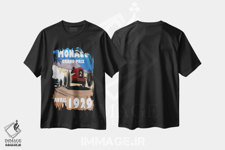 تیشرت مشکی طرح دار موناکو، تزئینی اثر فلای گرافیکس | فروشگاه ایماژ