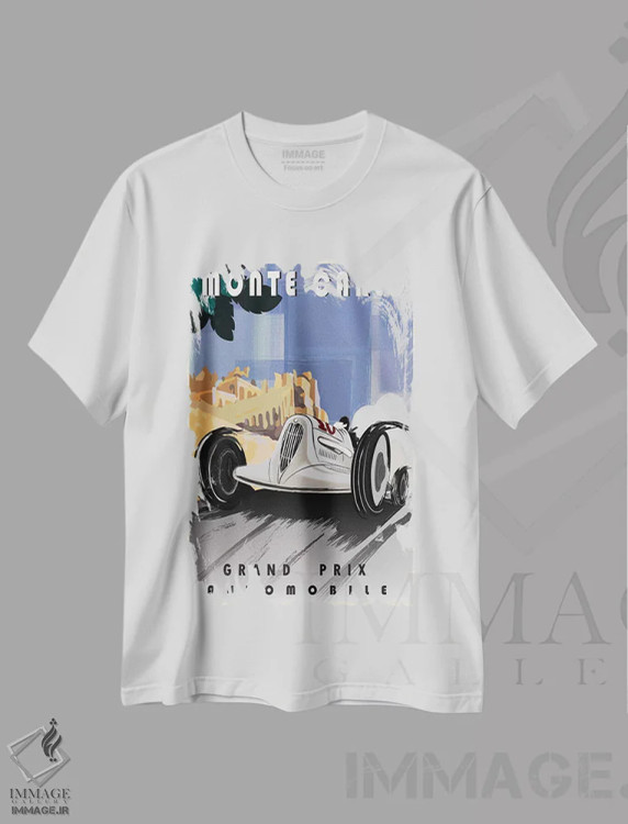 تیشرت سفید طرح دار مونت کارلو، تزئینی اثر فلای گرافیکس | فروشگاه ایماژ