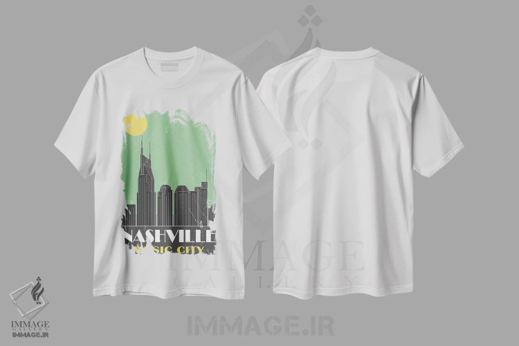 تیشرت سفید طرح دار نشویل، سبز، تزئینی اثر فلای گرافیکس | immage.ir