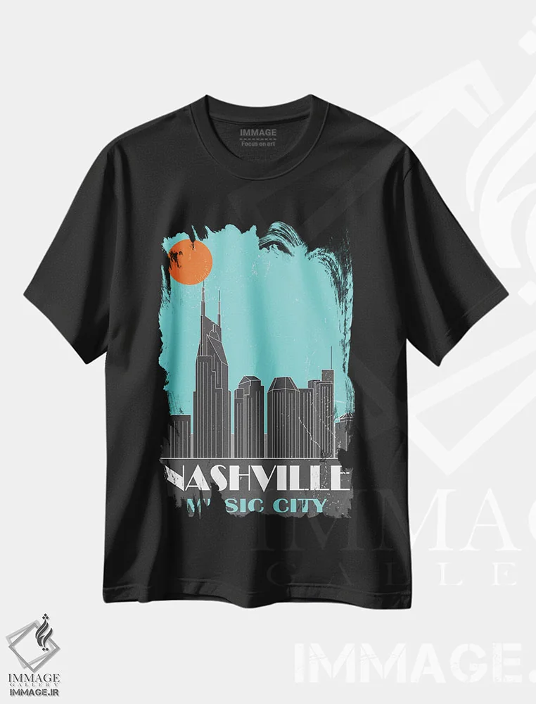 تیشرت مشکی طرح دار نشویل، آبی آسمانی، تزئینی اثر فلای گرافیکس | فروشگاه ایماژ