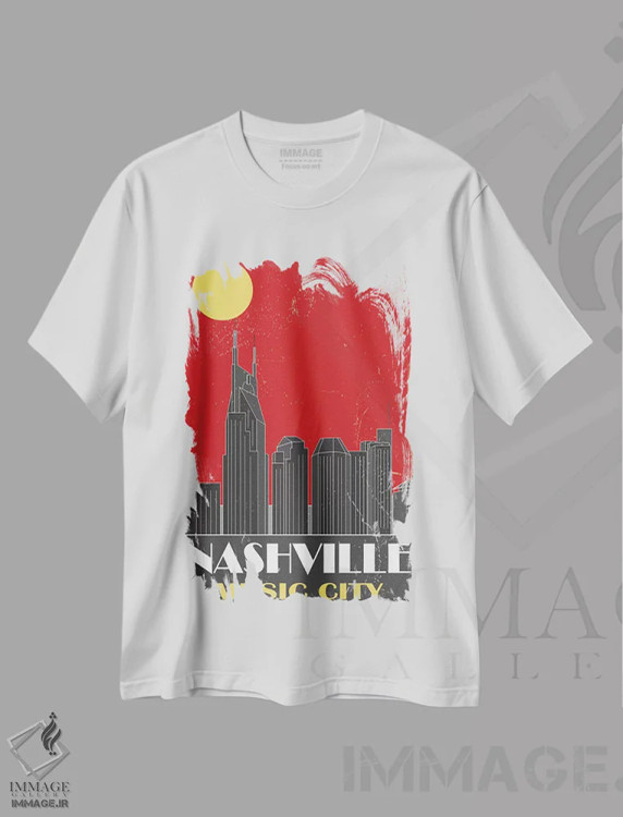 تیشرت سفید طرح دار نشویل، قرمز، تزئینی اثر فلای گرافیکس | فروشگاه ایماژ