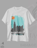 تیشرت سفید طرح دار نشویل، آبی آسمانی، تزئینی اثر فلای گرافیکس | immage.ir