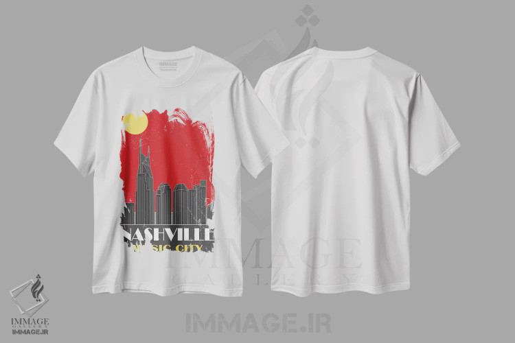 تیشرت سفید طرح دار نشویل، قرمز، تزئینی اثر فلای گرافیکس | فروشگاه ایماژ