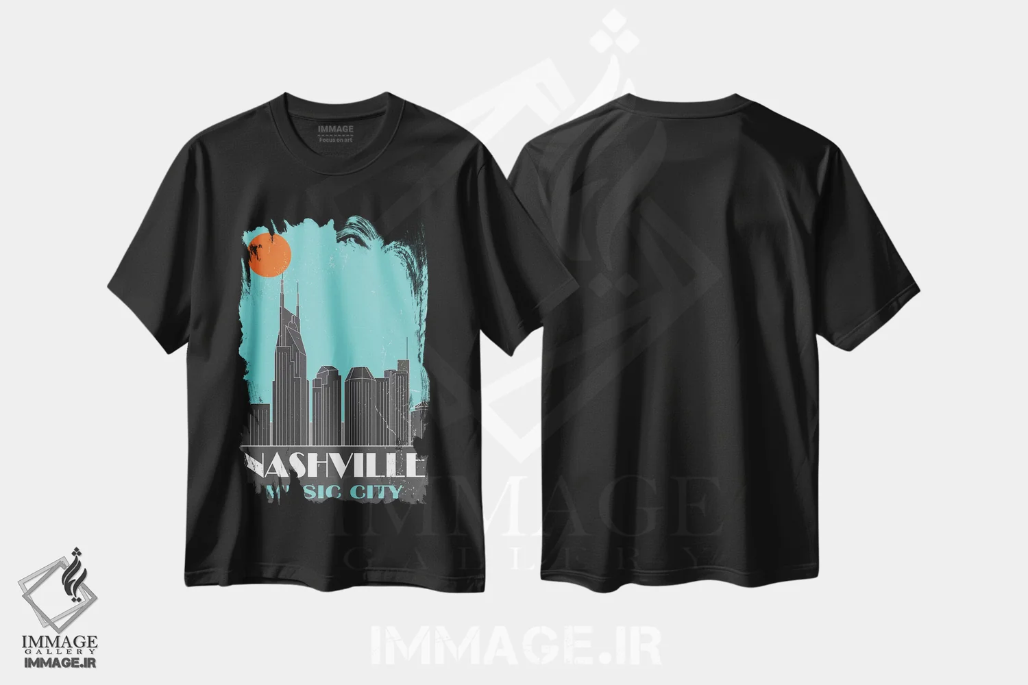 تیشرت مشکی طرح دار نشویل، آبی آسمانی، تزئینی اثر فلای گرافیکس | فروشگاه ایماژ