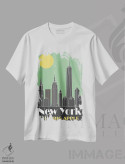 تیشرت سفید طرح دار نیویورک، سبز، تزئینی اثر فلای گرافیکس | فروشگاه ایماژ