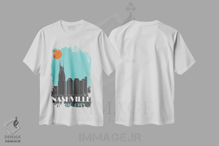 تیشرت سفید طرح دار نشویل، آبی آسمانی، تزئینی اثر فلای گرافیکس | immage.ir