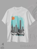 تیشرت سفید طرح دار نیویورک، آبی آسمانی، تزئینی اثر فلای گرافیکس | immage.ir