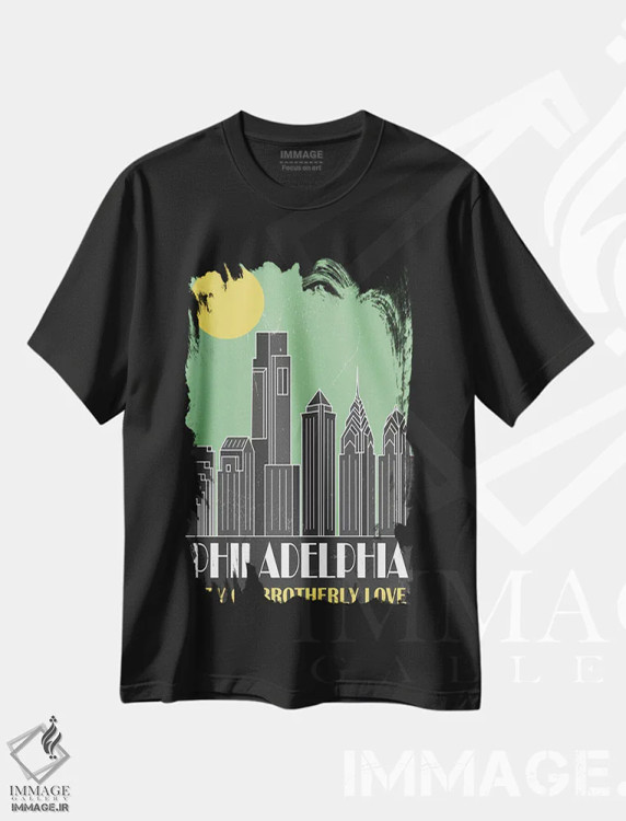 تیشرت مشکی طرح دار فیلادلفیا، سبز، تزئینی اثر فلای گرافیکس | فروشگاه ایماژ