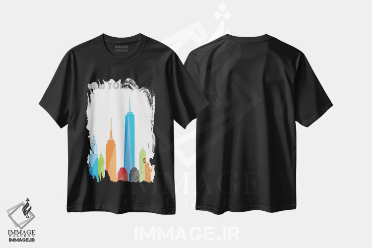 تیشرت مشکی طرح دار نیویورک، سفید، تزئینی اثر فلای گرافیکس | immage.ir