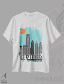 تیشرت سفید طرح دار فیلادلفیا، آبی آسمانی، تزئینی اثر فلای گرافیکس | فروشگاه ایماژ