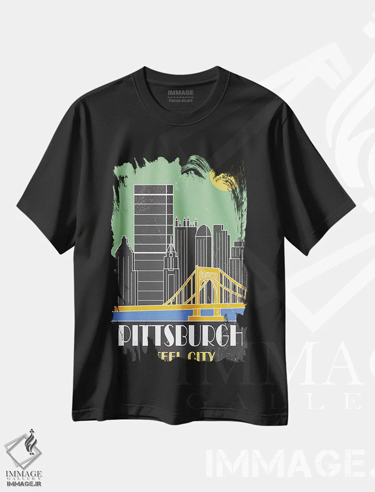 تیشرت مشکی طرح دار پیتزبورگ، سبز، تزئینی اثر فلای گرافیکس | immage.ir