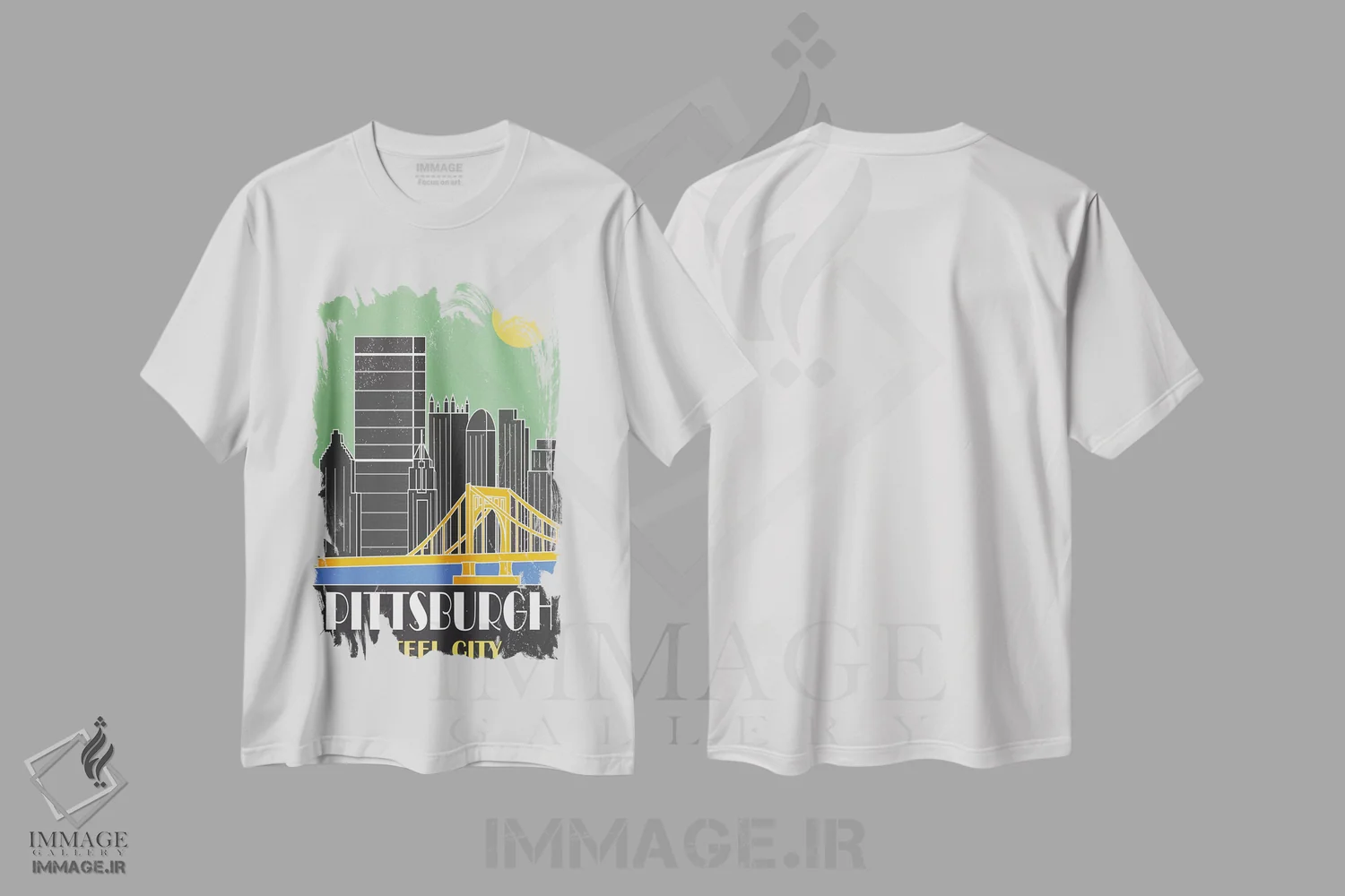 تیشرت سفید طرح دار پیتزبورگ، سبز، تزئینی اثر فلای گرافیکس | فروشگاه ایماژ