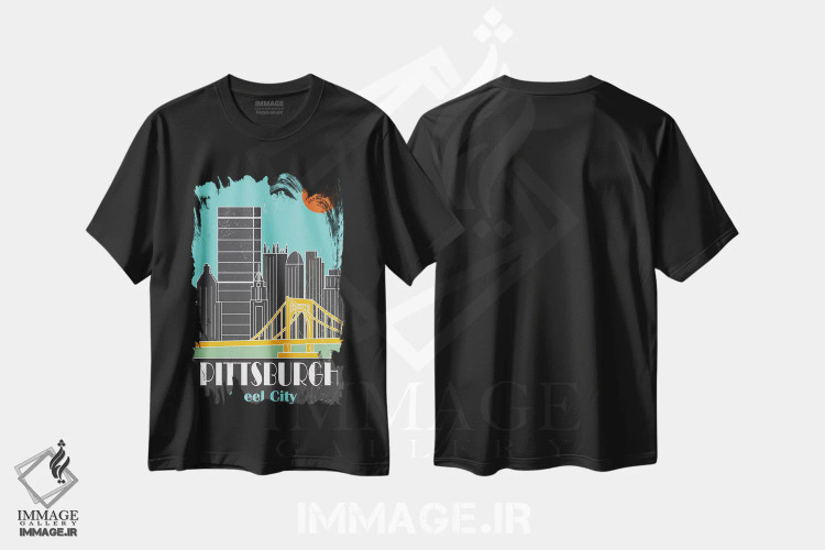 تیشرت مشکی طرح دار پیتزبورگ، آبی آسمانی I، تزئینی اثر فلای گرافیکس | فروشگاه ایماژ