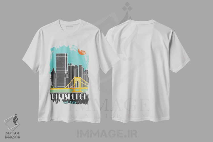 تیشرت سفید طرح دار پیتزبورگ، آبی آسمانی I، تزئینی اثر فلای گرافیکس | immage.ir