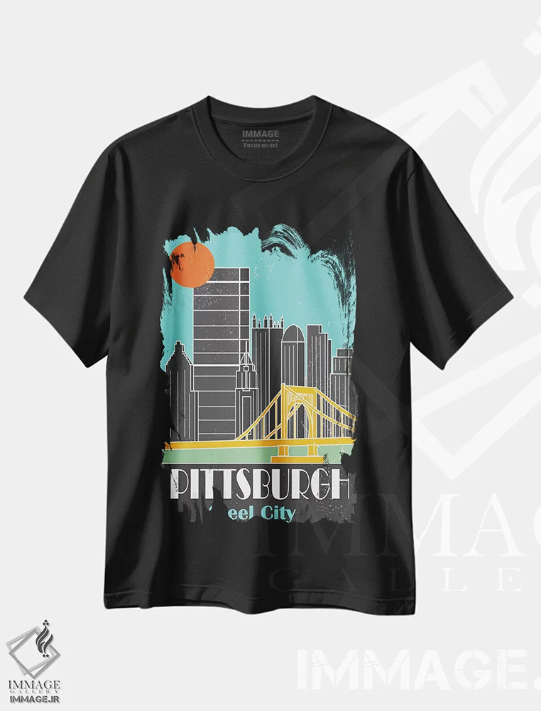 تیشرت مشکی طرح دار پیتزبورگ، آبی آسمانی II، تزئینی اثر فلای گرافیکس | immage.ir
