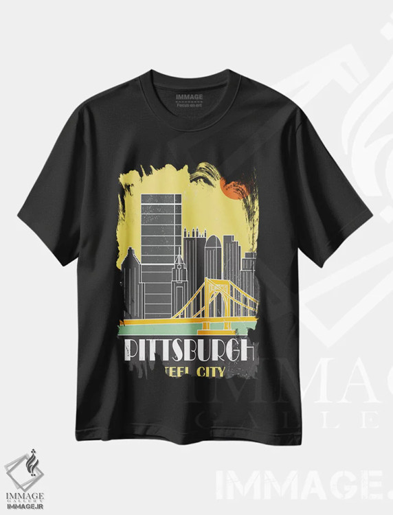 تیشرت مشکی طرح دار پیتزبورگ، زرد، تزئینی اثر فلای گرافیکس | فروشگاه ایماژ