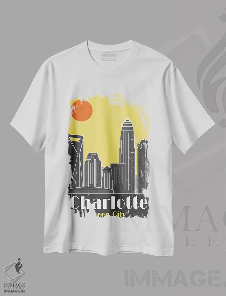 تیشرت سفید طرح دار شارلوت، زرد، تزئینی اثر فلای گرافیکس | فروشگاه ایماژ