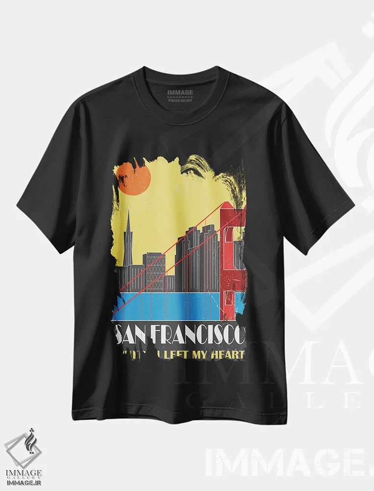 تیشرت مشکی طرح دار سان فرانسیسکو، زرد، تزئینی اثر فلای گرافیکس | immage.ir