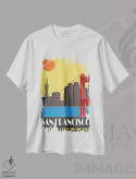 تیشرت سفید طرح دار سان فرانسیسکو، زرد، تزئینی اثر فلای گرافیکس | فروشگاه ایماژ