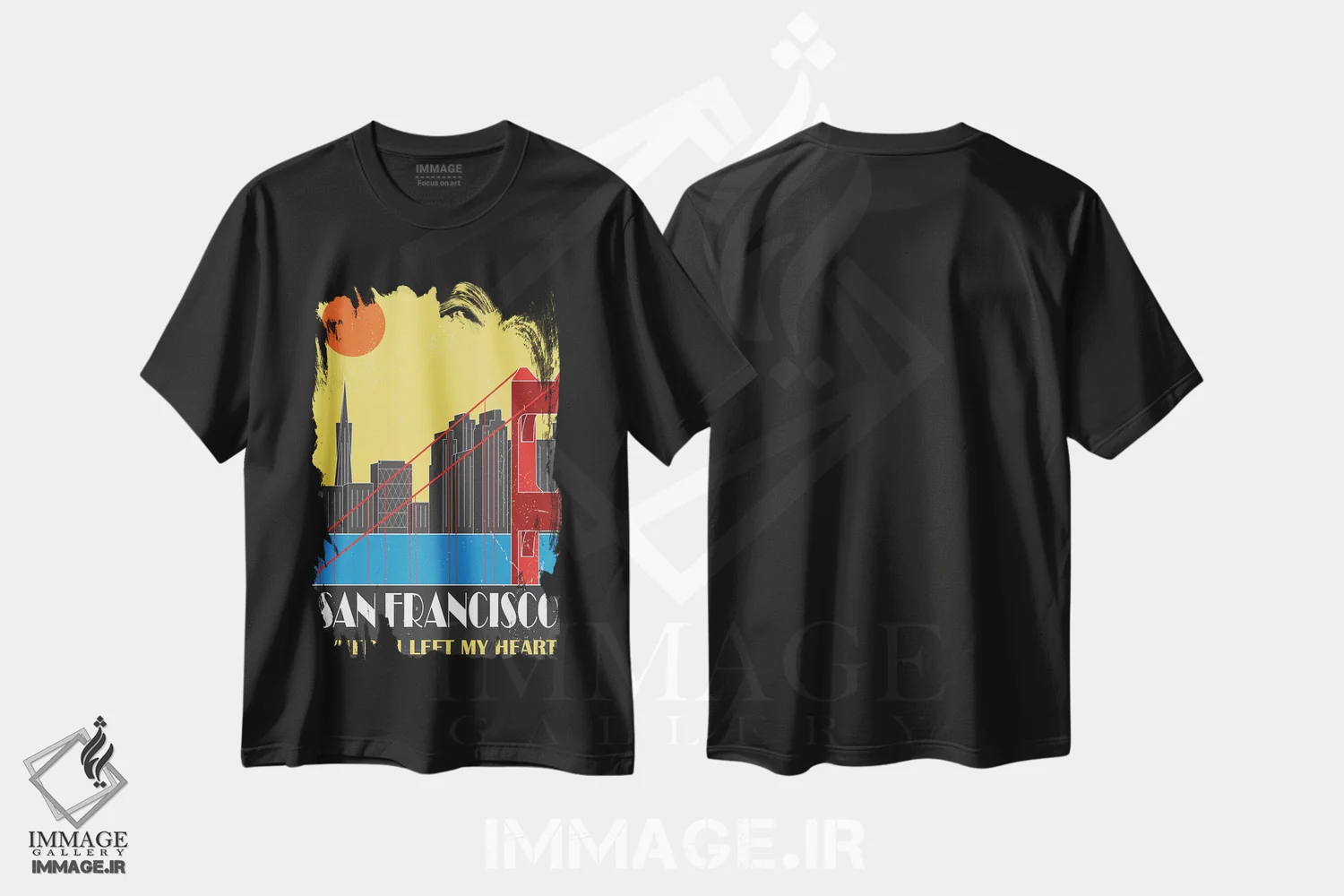 تیشرت مشکی طرح دار سان فرانسیسکو، زرد، تزئینی اثر فلای گرافیکس | immage.ir