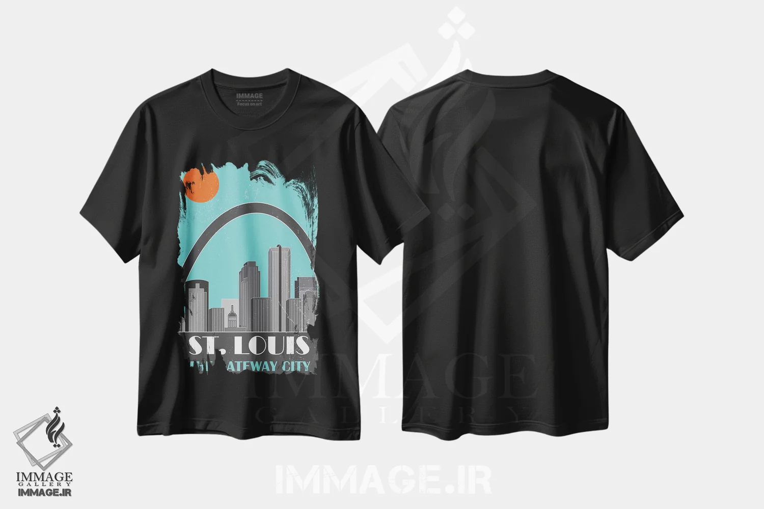 تیشرت مشکی طرح دار سنت لوئیس، آبی آسمانی، تزئینی اثر فلای گرافیکس | immage.ir