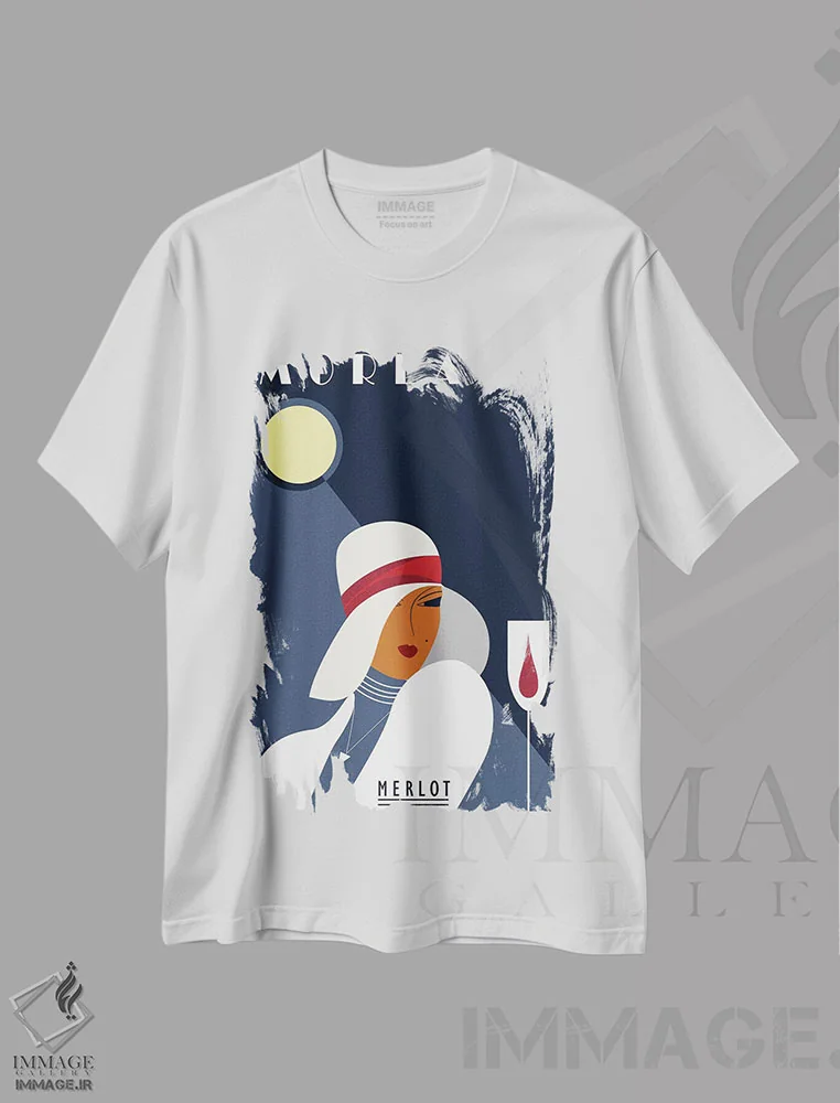 تیشرت سفید طرح دار مرلو مورلان، تزئینی اثر فلای گرافیکس | فروشگاه ایماژ